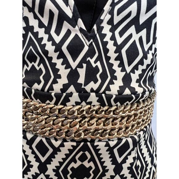 Elisabetta Franchi Gold Label Dress in Black & White Gold Chain Belt Size 4 - Picture 3 of 10